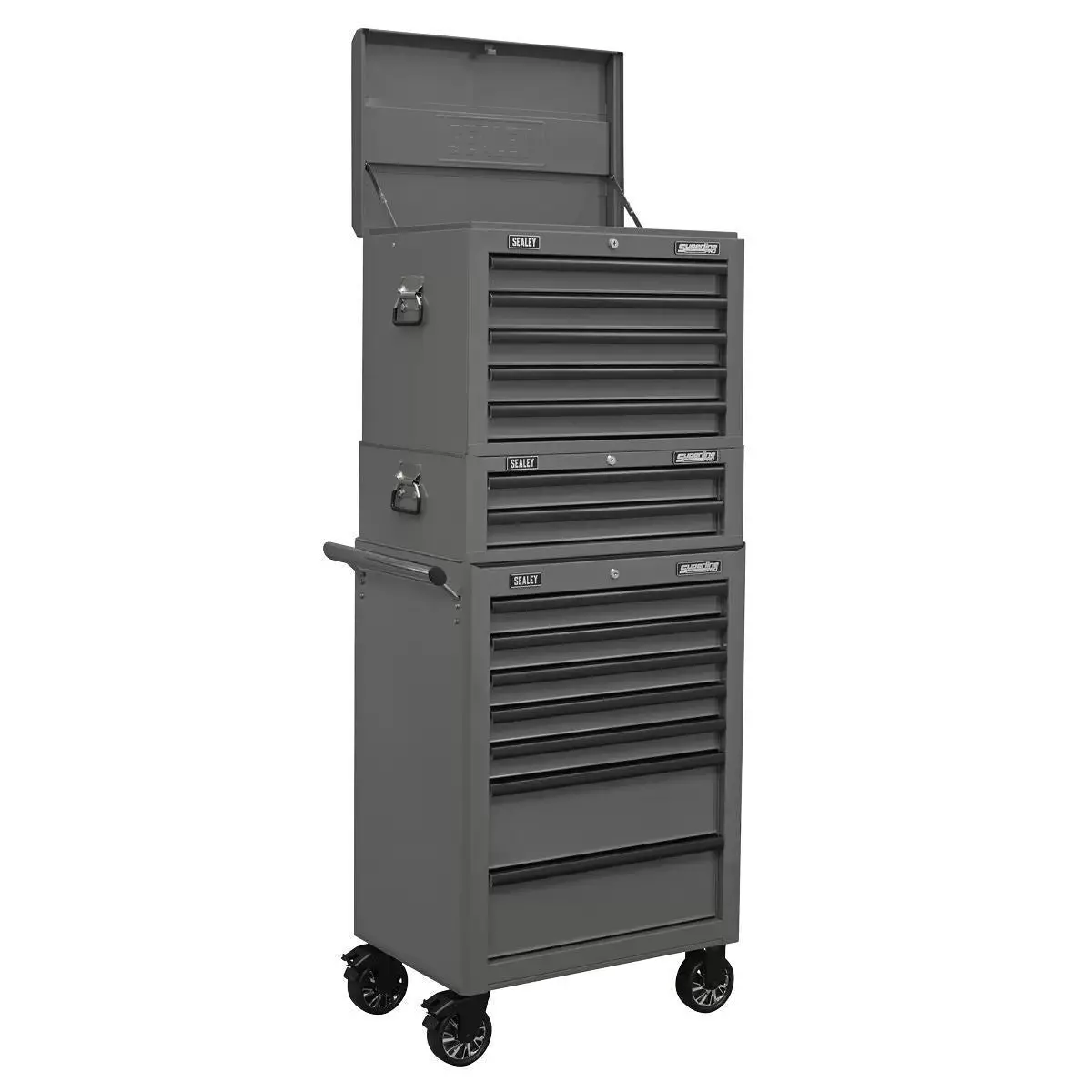 Sealey Apstacktgr Top Chest Roll Cab Combination 14 Drawer With Ball-Bearing Slides Grey 1