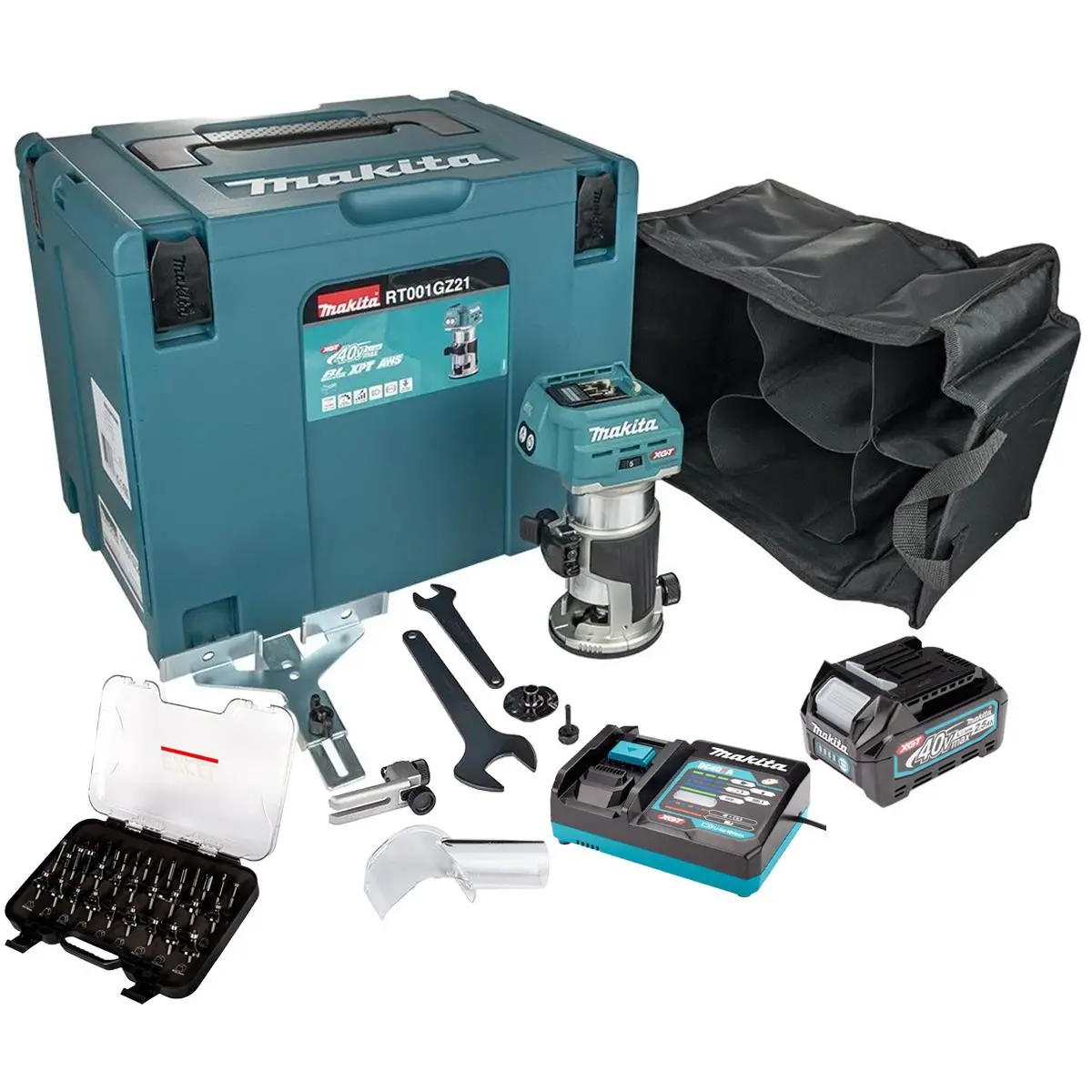 Makita Rt001gz21 40V Xgt Brushless Trimmer With 1 X 2.5Ah Battery Charger & 35 Piece Cutter Set 1