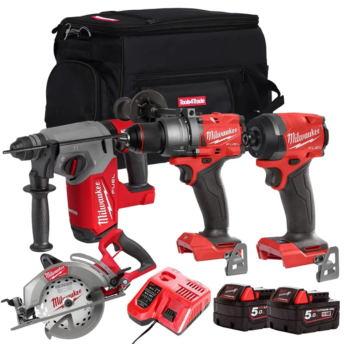 Milwaukee M18fpp7z-502B 18V Brushless 4 Piece Power Tool Kit With 2 X 5.0Ah Batteries Charger & Bag 1