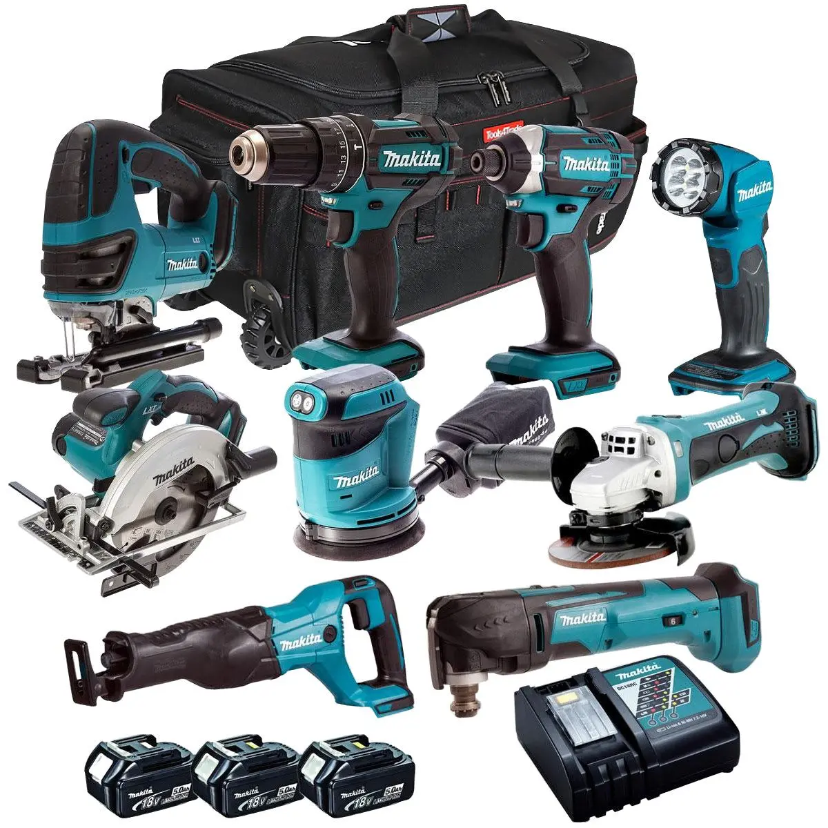 Makita 18V 9 Piece Power Tool Kit With 3 X 5.0Ah Batteries & Charger T4tkit-318 1