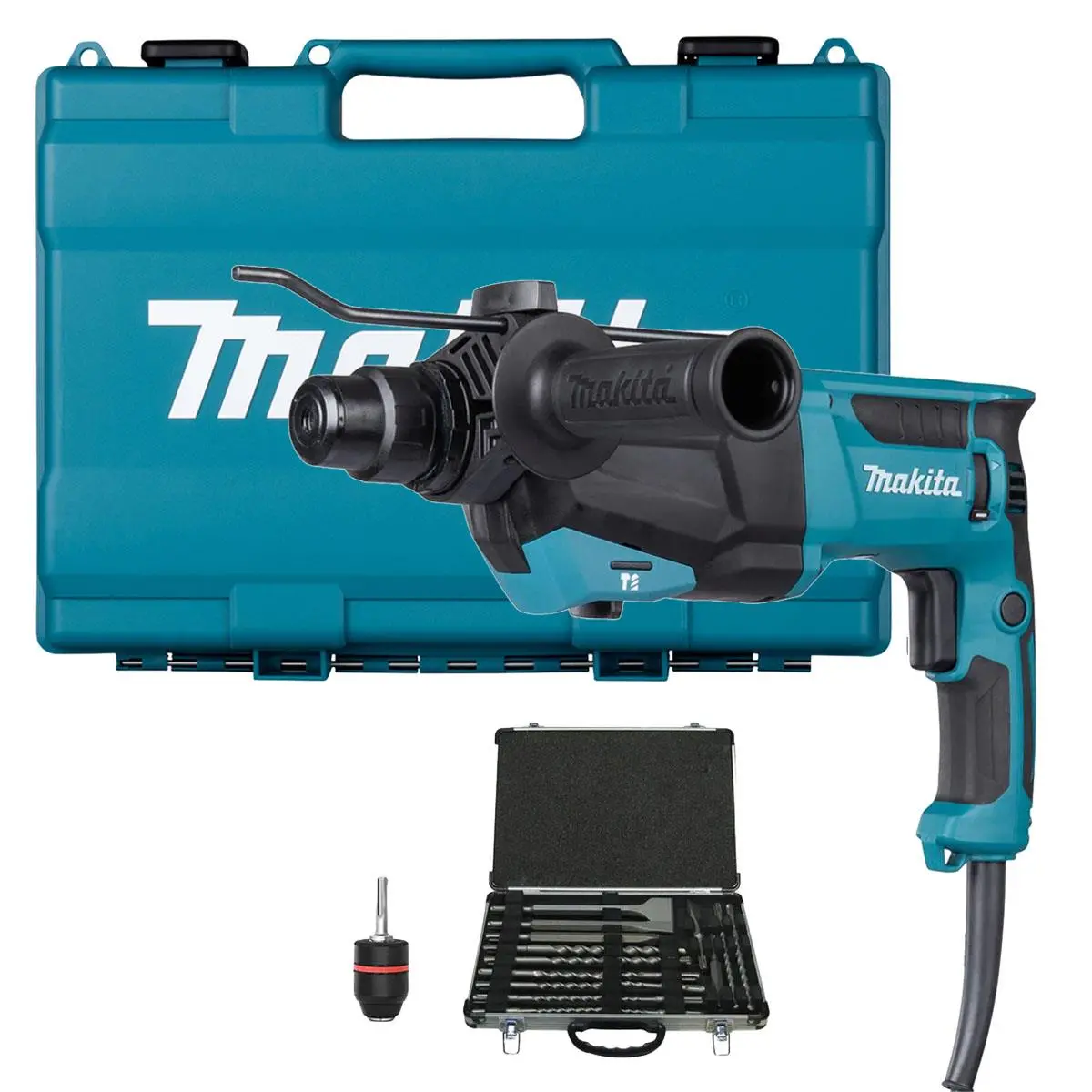 Makita Hr2670/1 26Mm Sds+ Rotary Hammer Drill With D-21200 17 Piece Drill Set + 13Mm Keyless Chuck 1