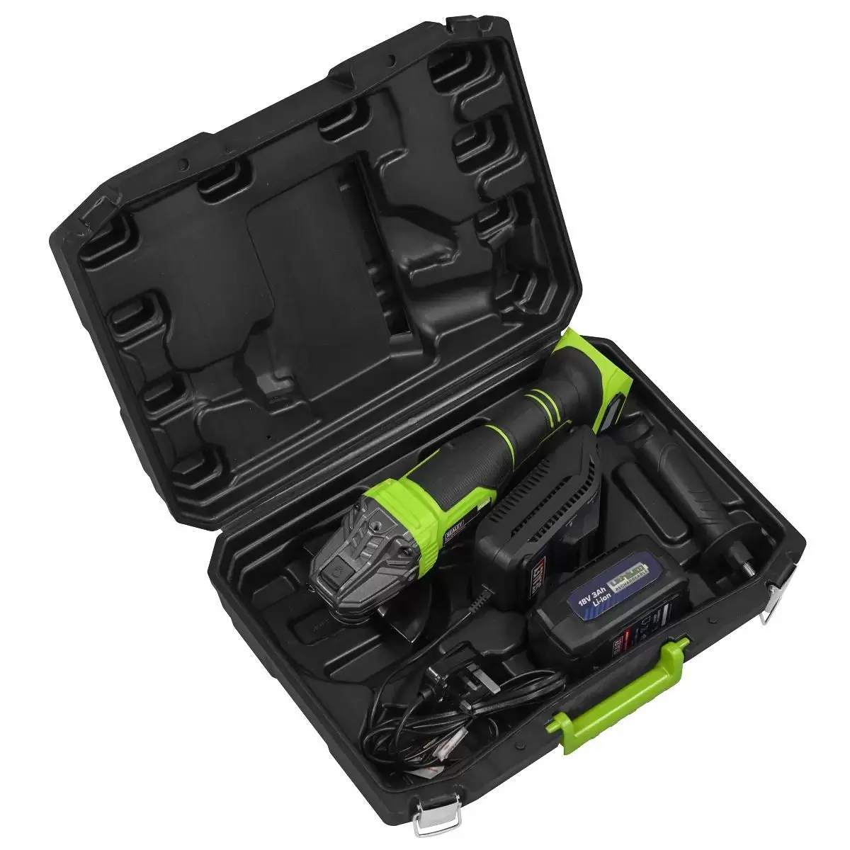 Sealey Cp401lihv 18V Angle Grinder 115Mm 1 X 3Ah Lithium-Ion Battery & 2.4A Mains Charger In A Storage Case 1