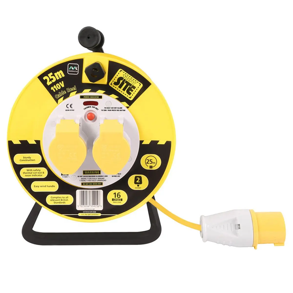 Masterplug Cable Reel 16A Thermal Cut-Out 25M 110V Lvct2516/2-Mp 1