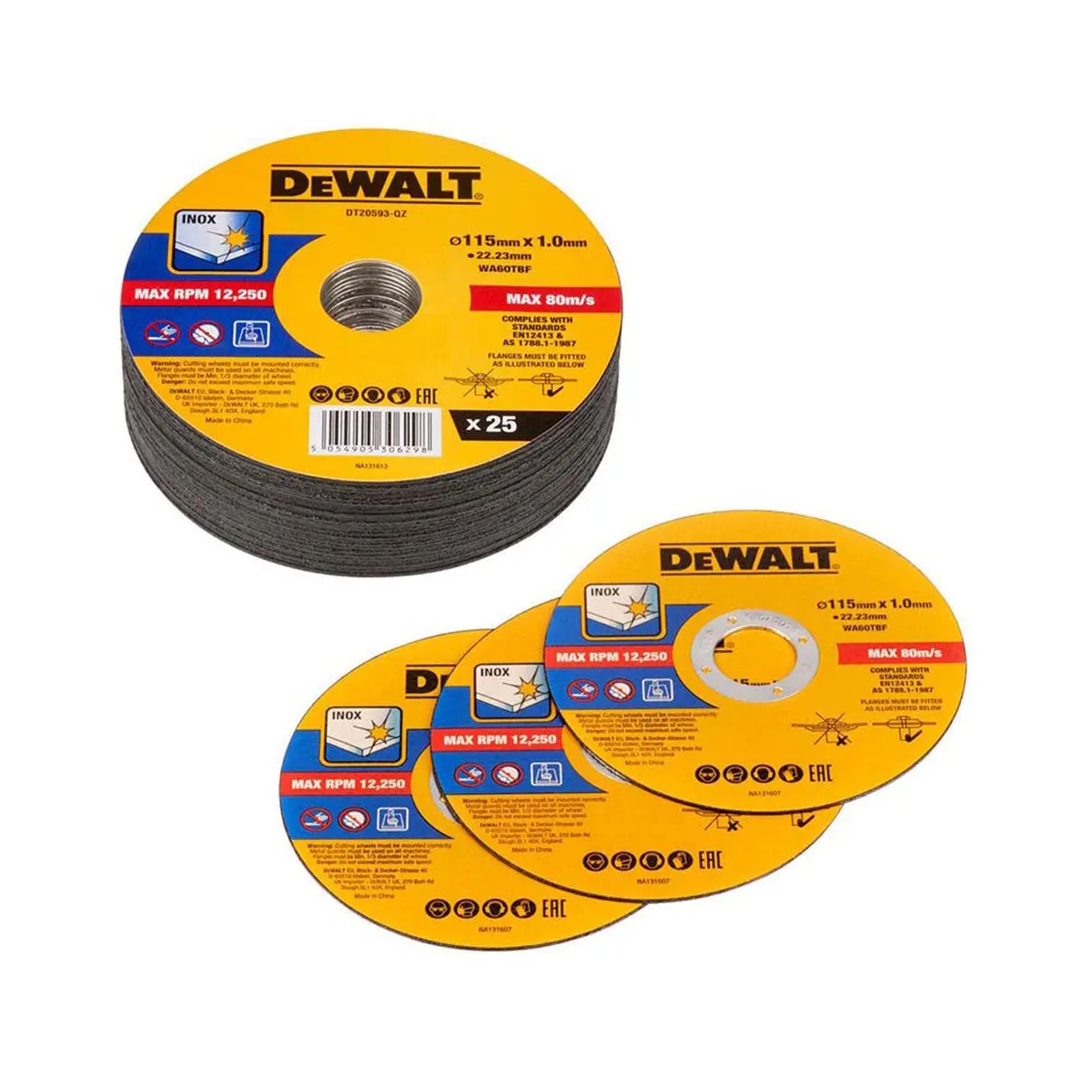Dewalt 115Mm Metal Bonded Thin Cutting Discs Dt20593-Qz Pack Of 25 1