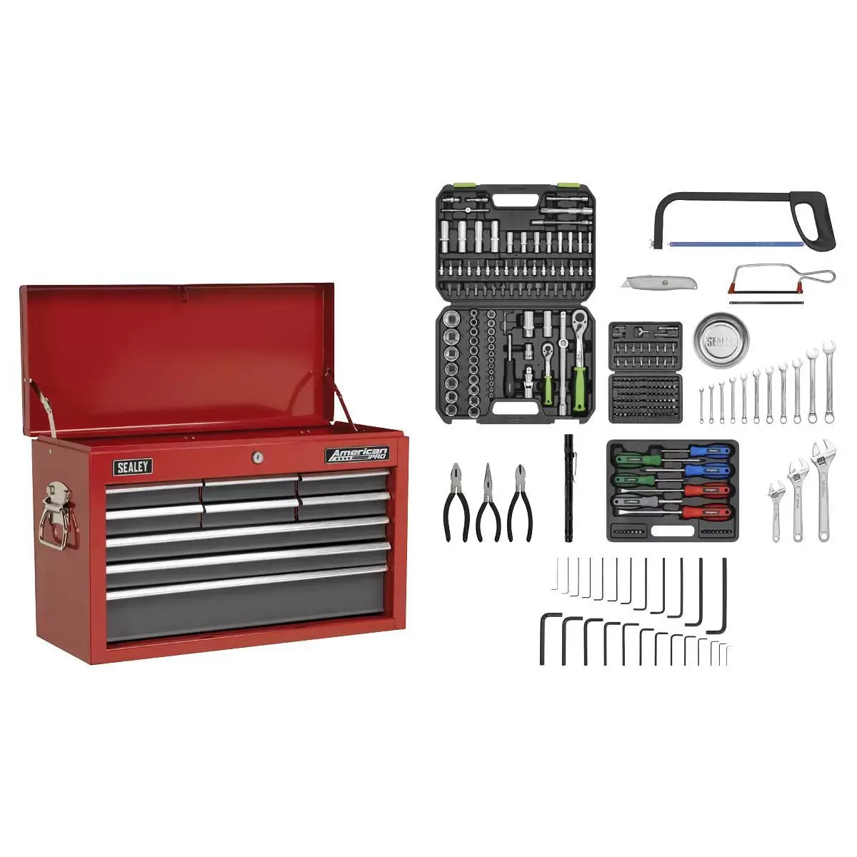 Sealey Ap22509bbcomb 9 Drawer Top Chest With 205Pc Tool Kit Red 1