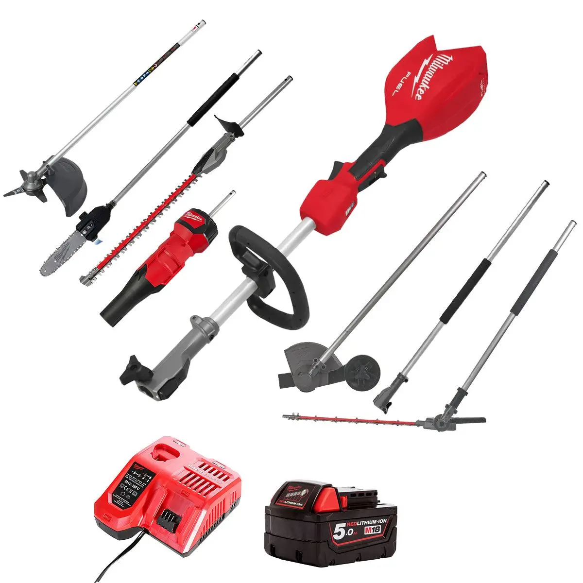 Milwaukee M18foph2-0 Fuel 18V Brushless Power Head With 1 X 5.0Ah Battery, Charger & Full Quik-Lok Attachment Kit 1