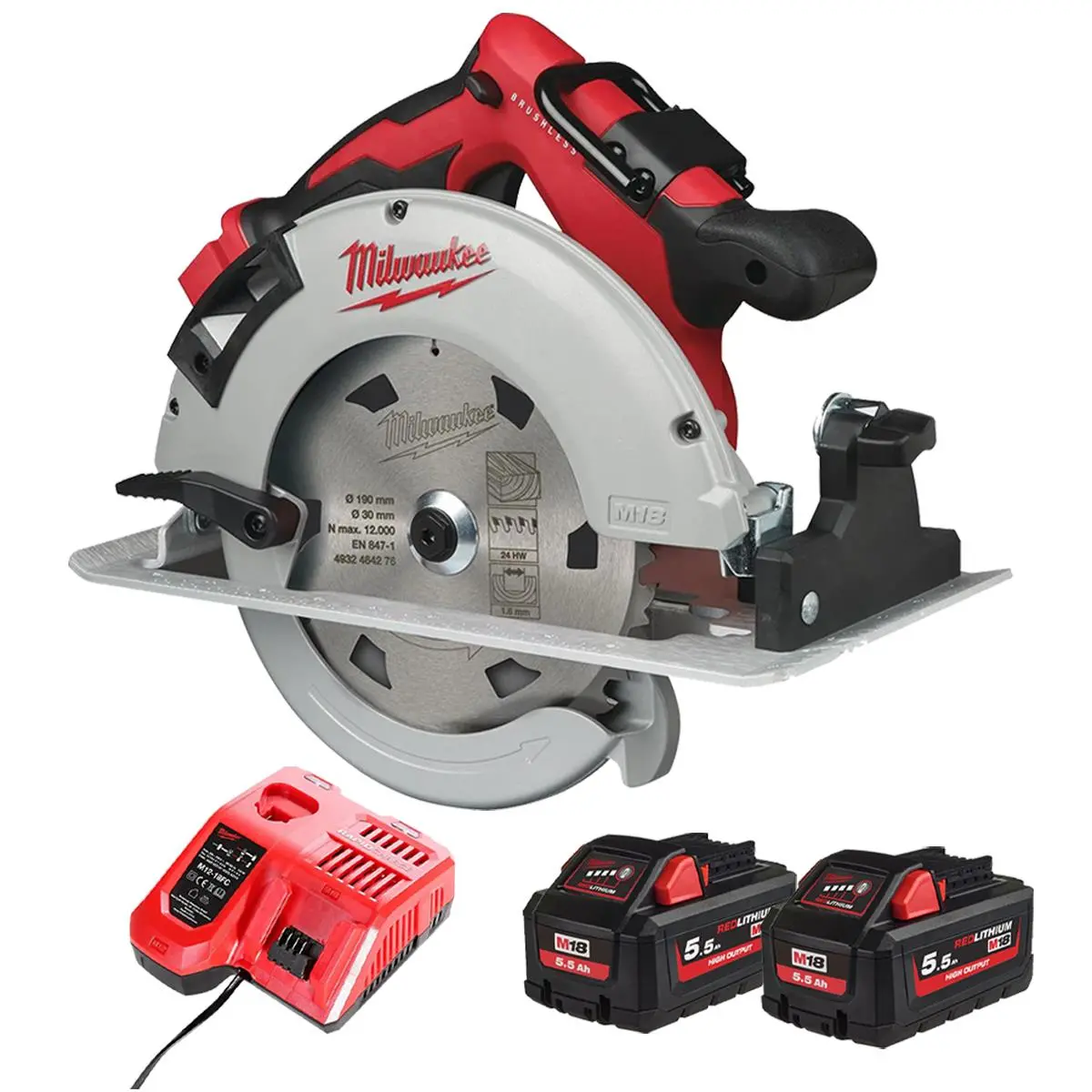 Milwaukee M18blcs66-0 18V Brushless 190Mm Circular Saw With 2 X 5.5Ah Batteries & Charger 1