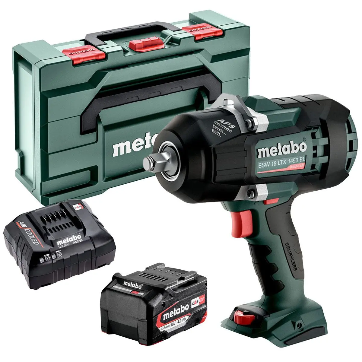 Metabo Ssw 18 Ltx 1450 Bl 18V Brushless 1/2" Impact Wrench With 1 X 4.0Ah Battery Charger & Metabox 1