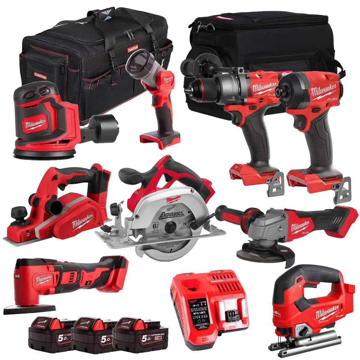 Milwaukee 18V 9 Piece Power Tool Kit With 3 X 5.0Ah Batteries T4tkitm-90 1