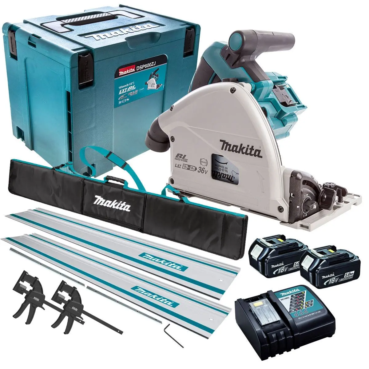 Makita Dsp600tj 36V Brushless Plunge Saw Set 2 X 5.0Ah Batteries & Accessories 1