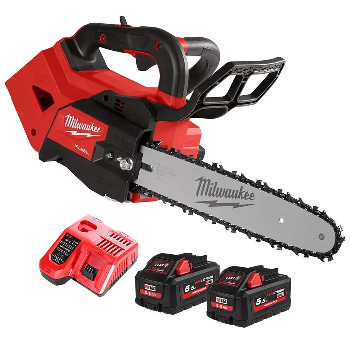 Milwaukee M18fthchs30-0 18V Brushless Top Handle Chainsaw With 2 X 5.5Ah Batteries & Charger 1