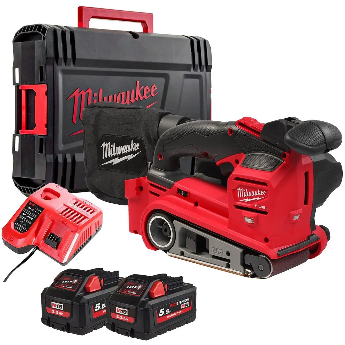 Milwaukee M18fbts75-552X M18 Fuel 18V Brushless 75Mm Belt Sander With 2 X 5.5Ah Battery, Charger & Case 4933479616 1