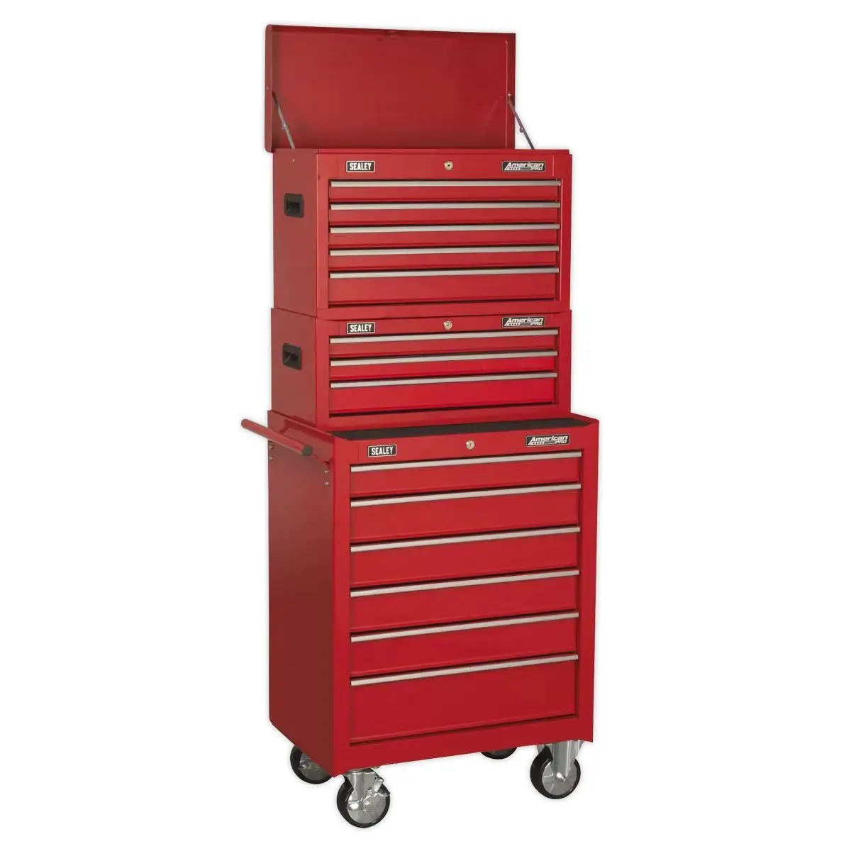 Sealey Ap22stack Topchest, Mid-Box & Rollcab 14 Drawer Stack Red 1