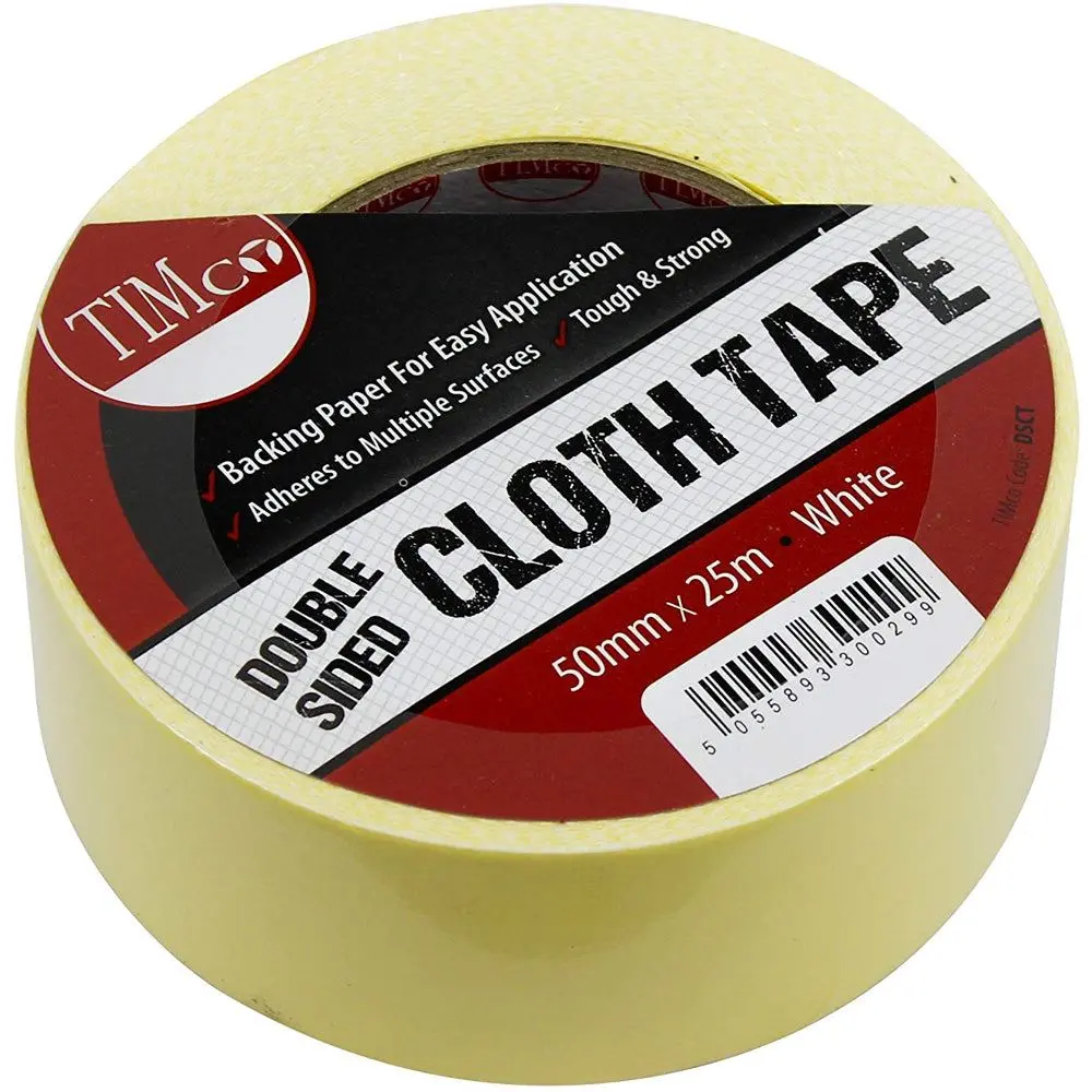 Timco Dsct Double Sided White Cloth Tape 25M X 50Mm 1
