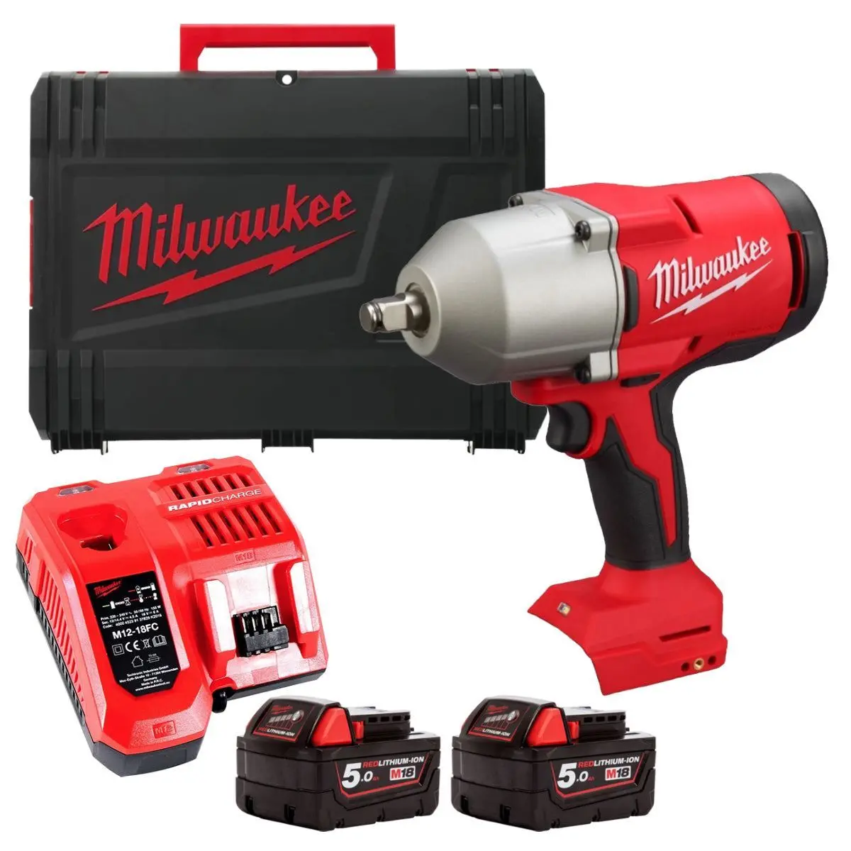 Milwaukee M18blhiwf12-502X 18V Brushless 1/2" High Torque Impact Wrench With 2 X 5.0Ah Batteries, Charger & Case 4933498205 1