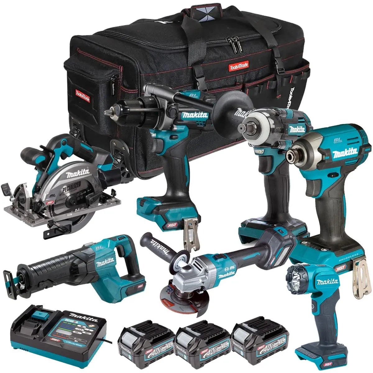 Makita 40V Xgt 7 Piece Brushless Power Tool Kit With 3 X 2.5Ah Battery T4tkit-16060 1