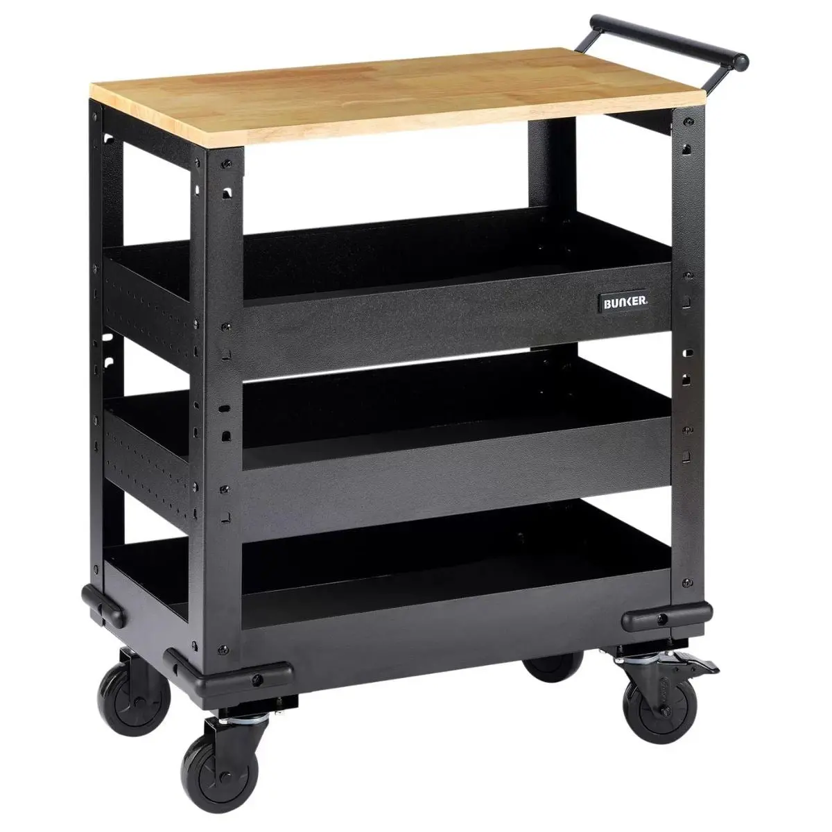 Draper B400-3Tcrwood Bunker 714Mm Modular 3 Tier Trolley With Pull Handle & Hardwood Worktop 11495 1