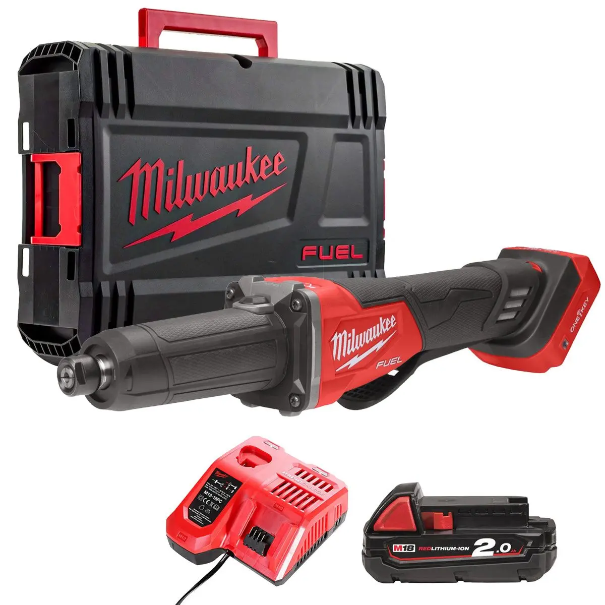 Milwaukee M18fdgrovpdb-0X 18V Brushless Braking Die Grinder With 1 X 2.0Ah Battery Charger & Case 1