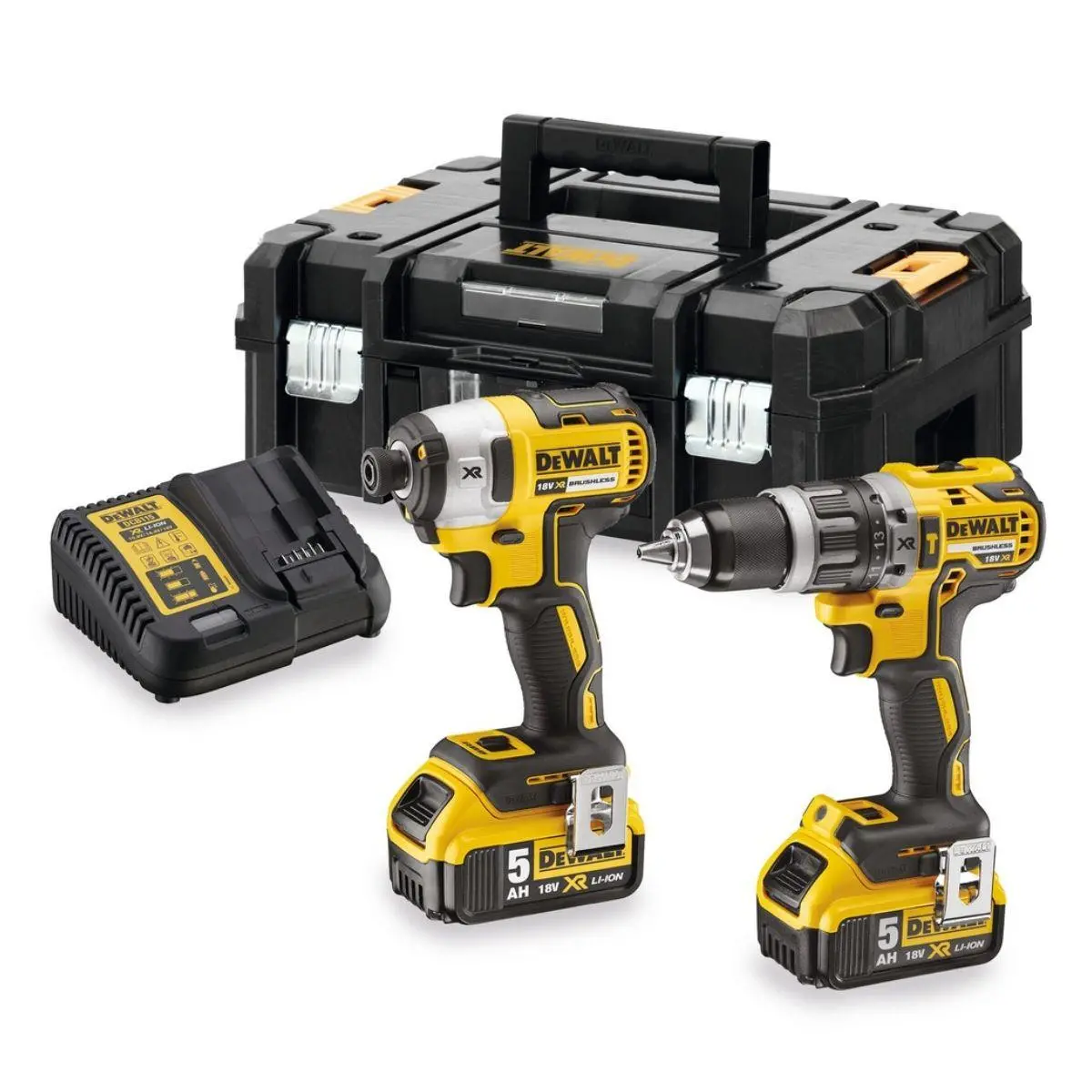 Dewalt Dck266p2t 18V Xr Brushless Twin Kit With 2 X 5.0Ah Battery, Charger & Tstak Case 1