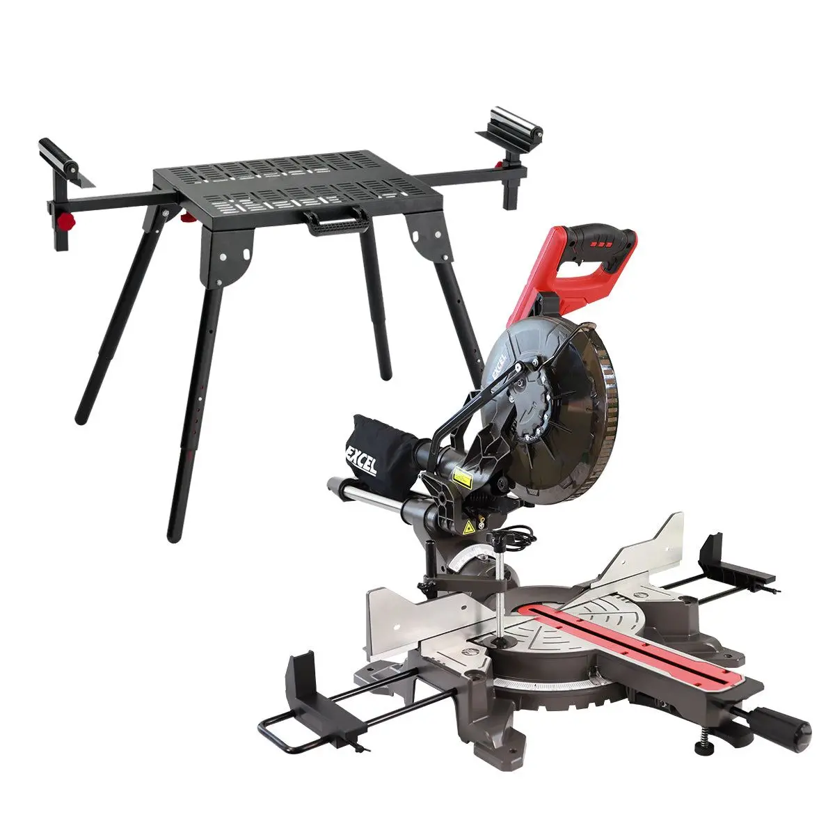 Excel Sliding Mitre Saw Double Bevel 255Mm 240V/2000W & Laser With Universal Stand 1