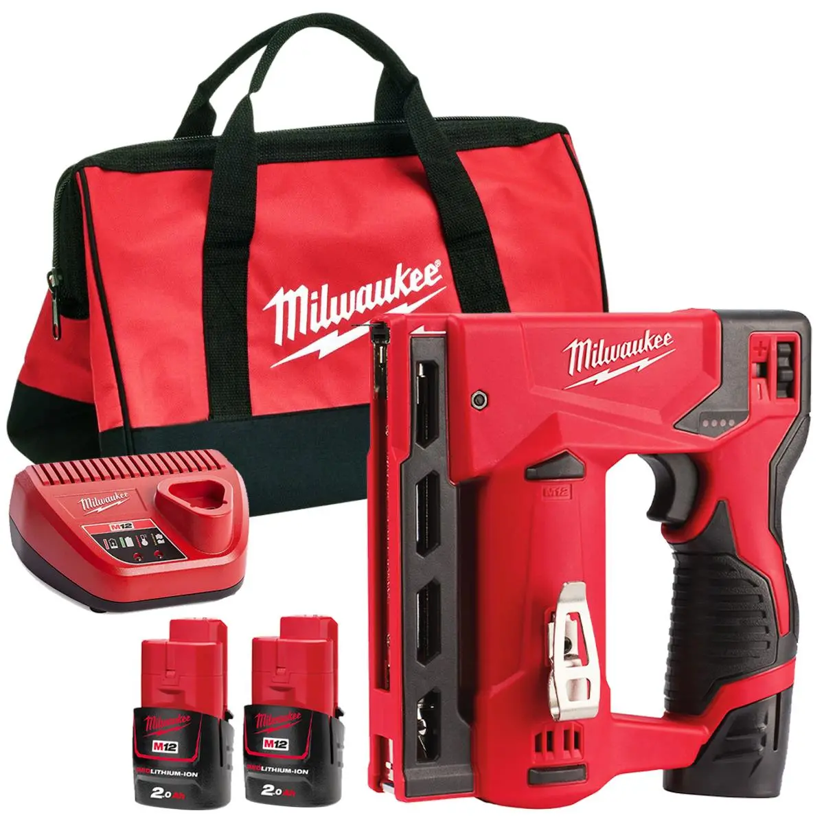Milwaukee M12bst-0 12V Sub Compact Second Fix Stapler With 2 X 2.0Ah Batteries Charger & Bag 1