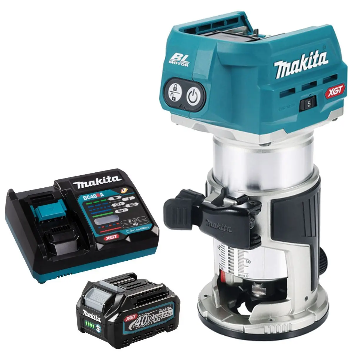 Makita Rt001gz01 40V Brushless Router Trimmer With 1 X 2.5Ah Battery & Charger 1
