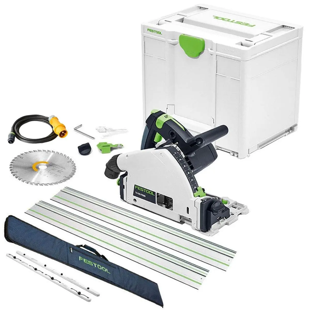 Festool Ts 55 Feq-Plus 110V Gb 160Mm Circular Plunge Cut Saw - 576707 With 2 X Guide Rail, Connector & Guide Rail Bag 1