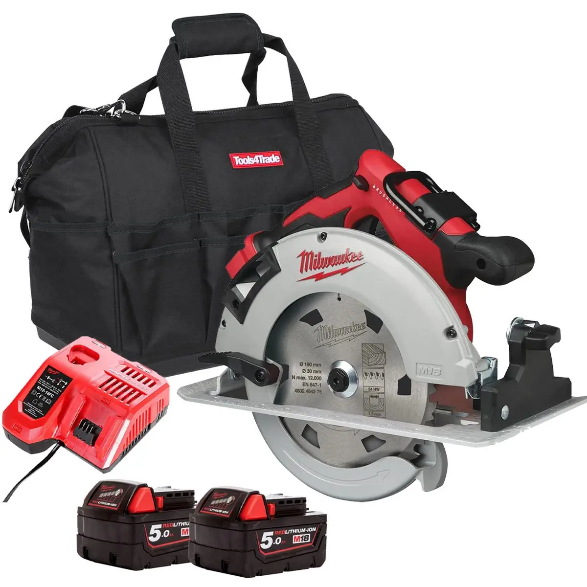 Milwaukee M18blcs66-0 18V Brushless 190Mm Circular Saw With 2 X 5.0Ah Batteries Charger & Bag 1