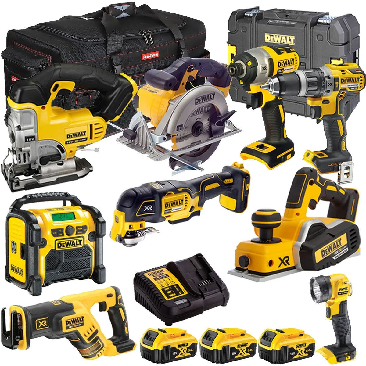 Dewalt 18V 9 Piece Power Tool Kit With 3 X 5.0Ah Battery & Charger T4tkit-9754 1