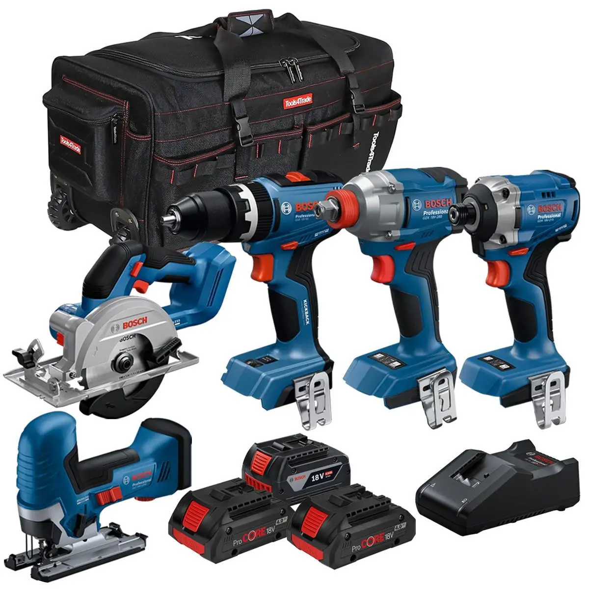 Bosch 18V 5 Piece Brushless Combo Tool Kit With 3 X Batteries & Charger T4tkit-28132 1
