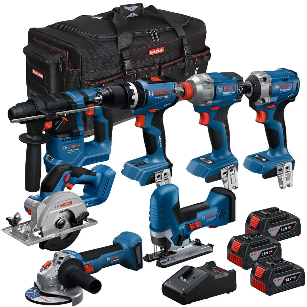 Bosch 18V 7 Piece Brushless Combo Tool Kit With 3 X Batteries & Charger T4tkit-28135 1
