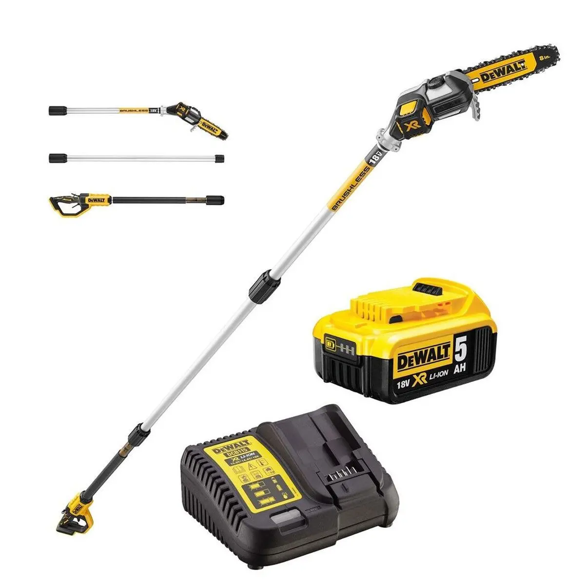 Dewalt Dcmps567n-Xj 18V Xr Brushless Telescopic Pole Chainsaw With 1 X 5.0Ah Battery & Charger 1