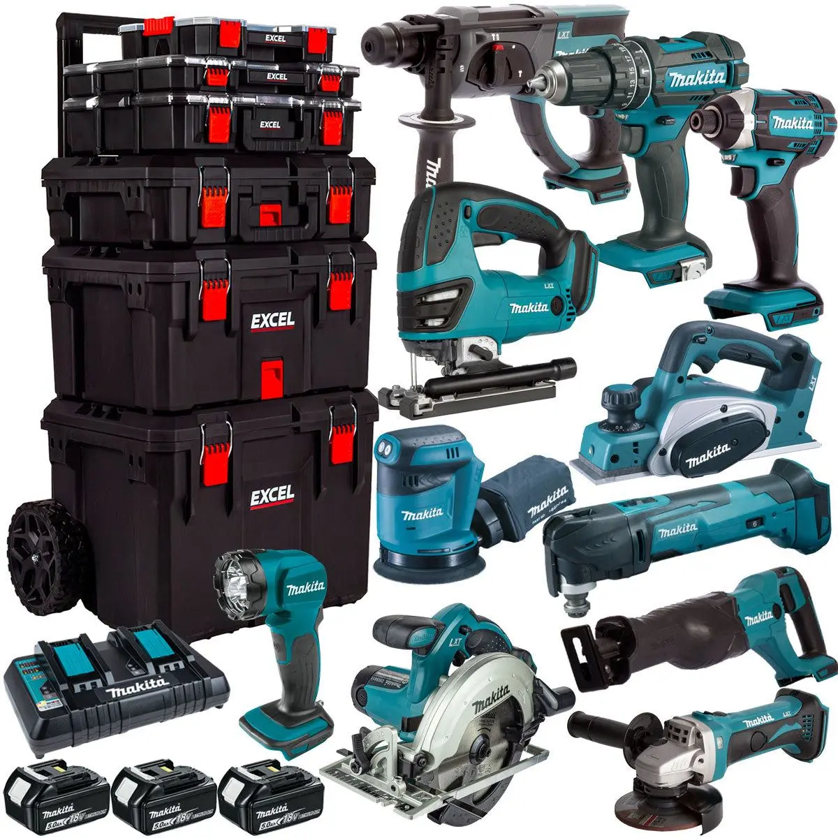 Makita 18V 11 Piece Power Tool Kit With 3 X 5.0Ah Battery & Trolley Toolbox 1