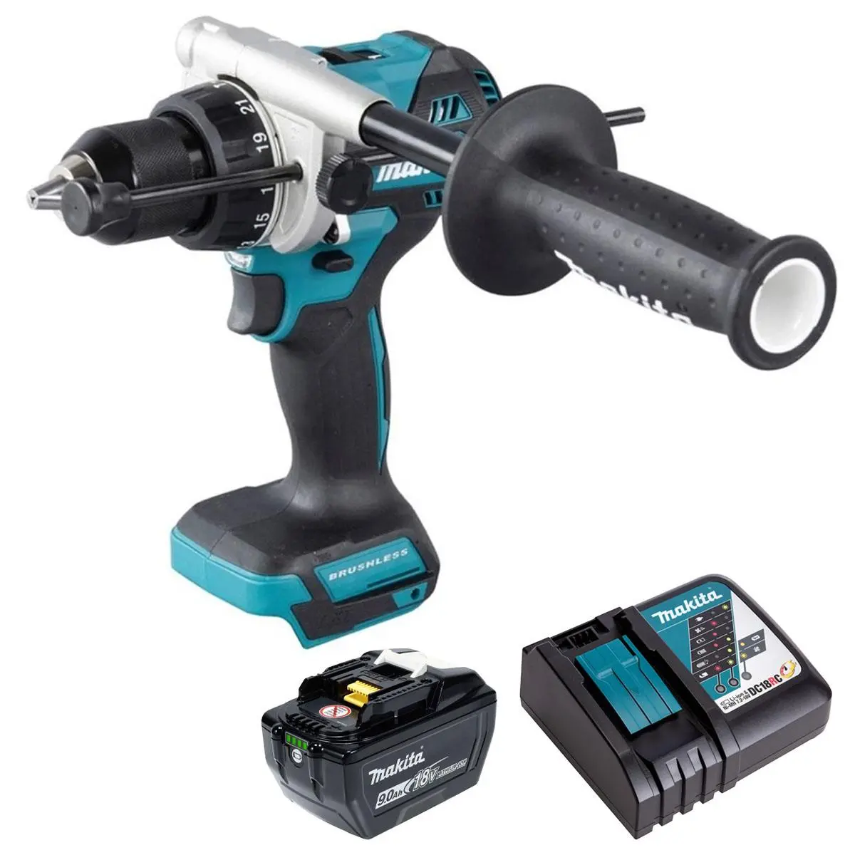 Makita Dhp492z 18V Lxt Brushless Combi Drill With 1 X 9.0Ah Battery & Charger 1