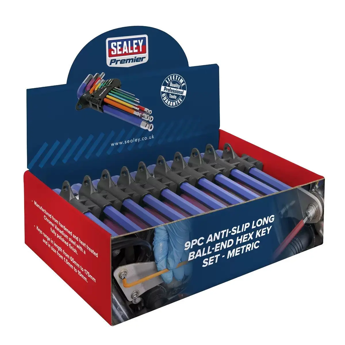 Sealey Ak7190db Ball-End Hex Key Set 9Pc Long Metric Display Box Of 10 1