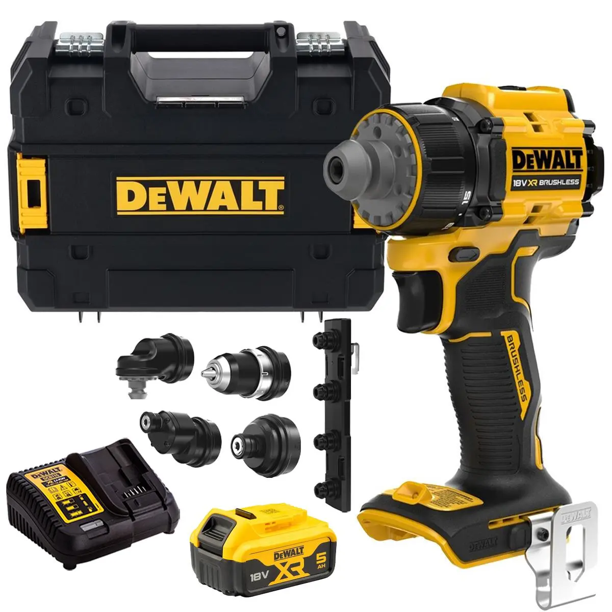 Dewalt Dcd803nt-Xj 18V Xr Brushless Multi-Head Drill Driver With 1 X 5.0Ah Battery Charger & Case 1