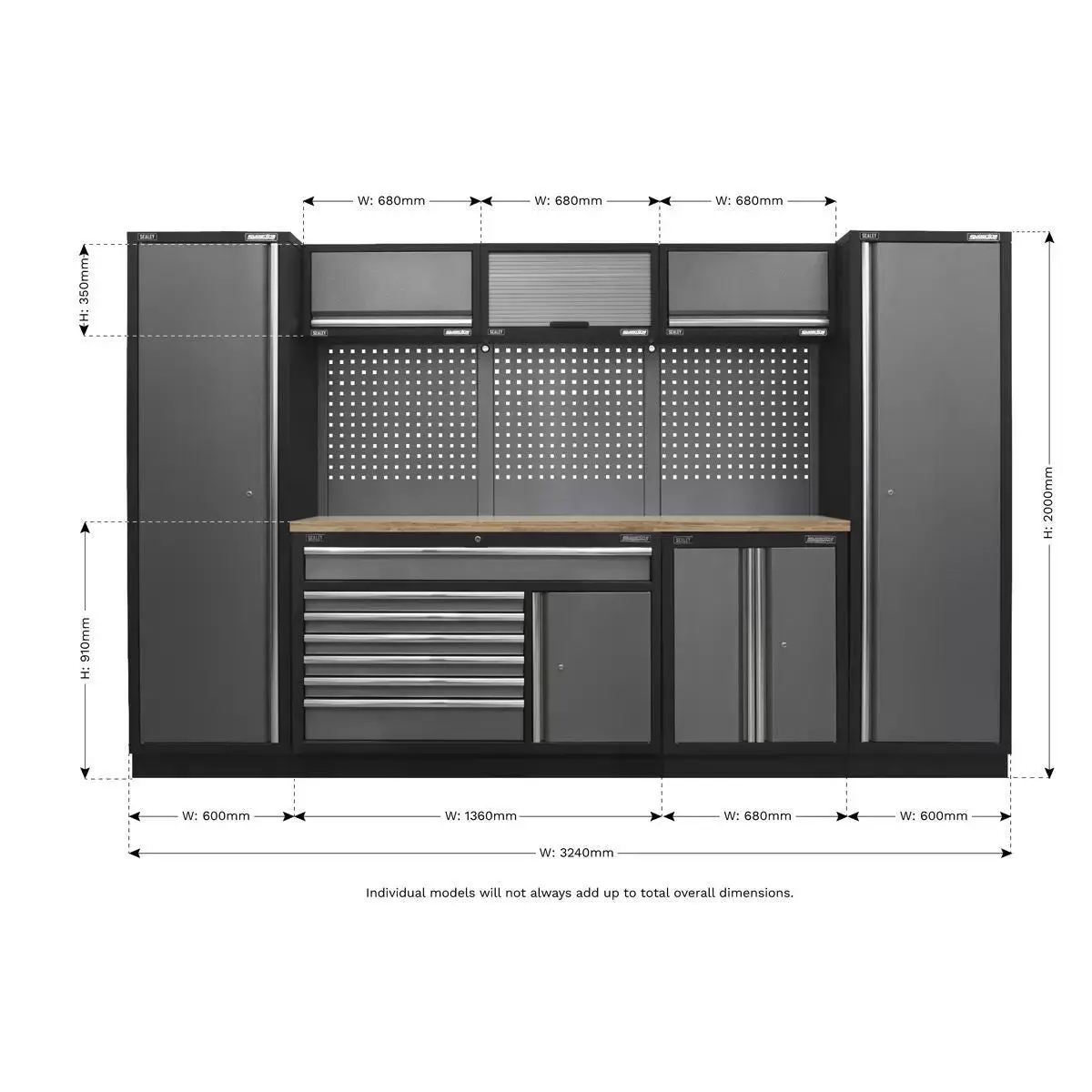 Sealey Apmsstack13w Superline Pro 3.24M Storage System Pressed Wood Worktop 2