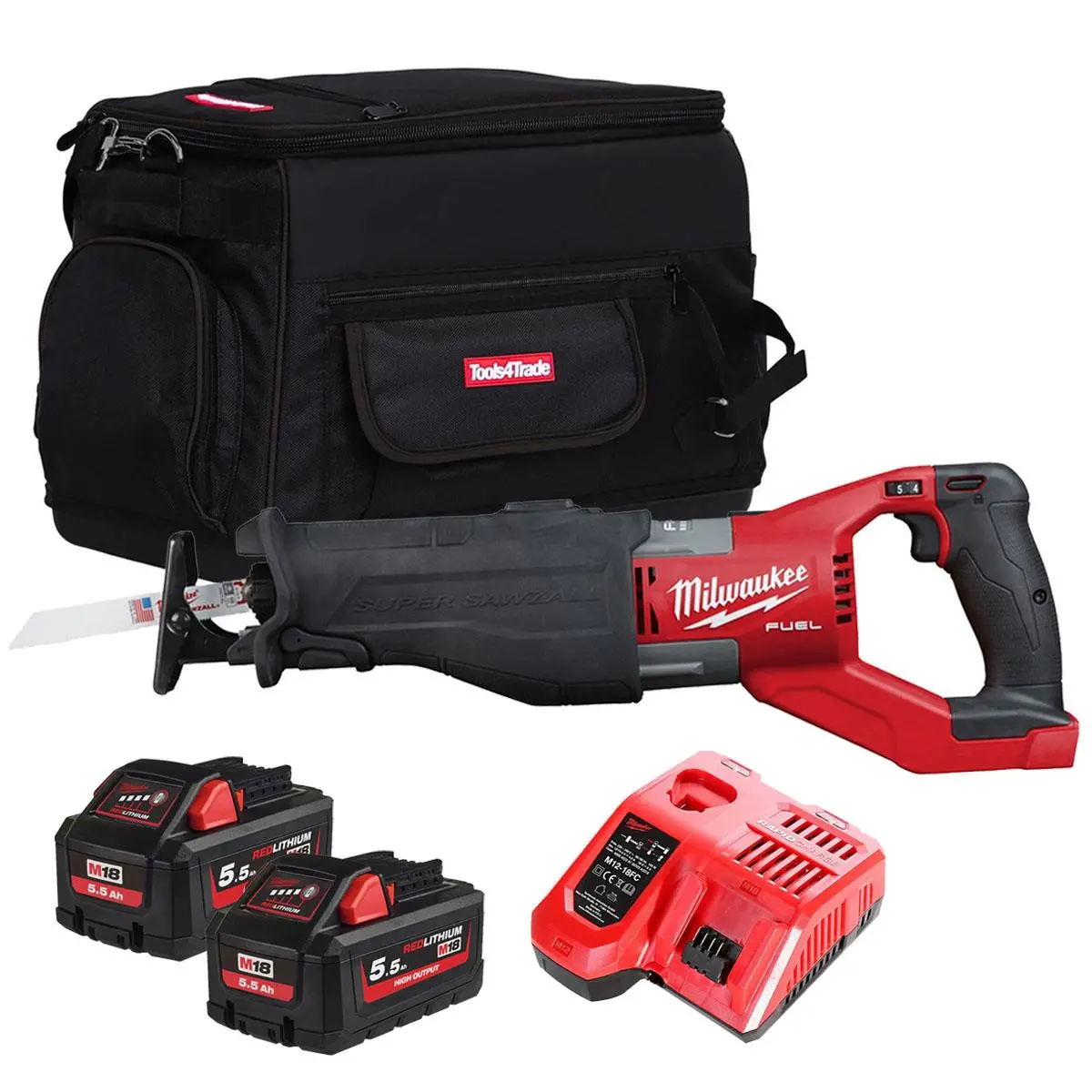 Milwaukee M18fsx-0 18V M18 Fuel Sawzall Reciprocating Saw With 2 X 5.5Ah Batteries Charger & Bag 1