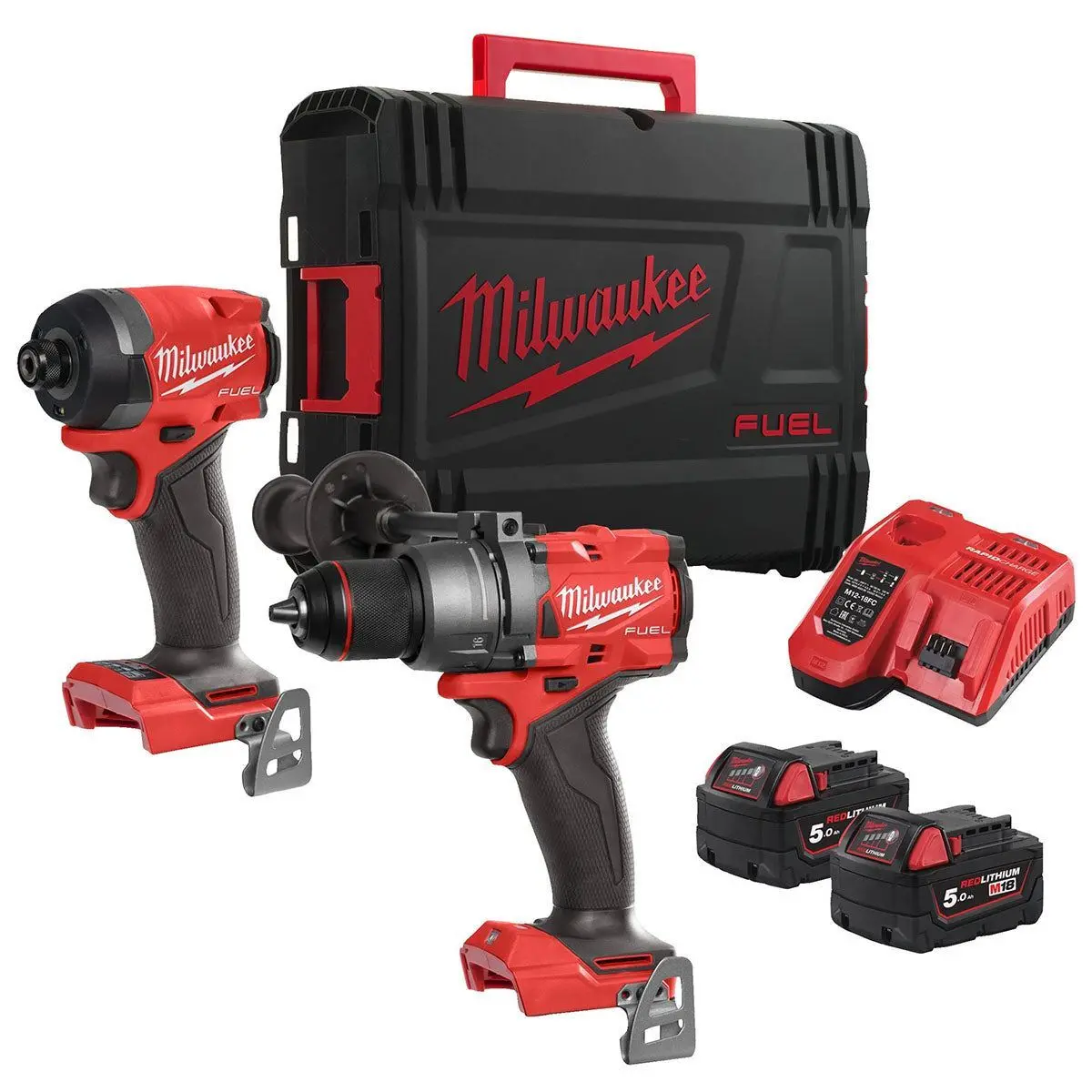 Milwaukee M18fpp2a3-502X 18V Fuel Combi Drill + Impact Driver With 2 X 5.0Ah Battery Charger & Case 4933480876 1
