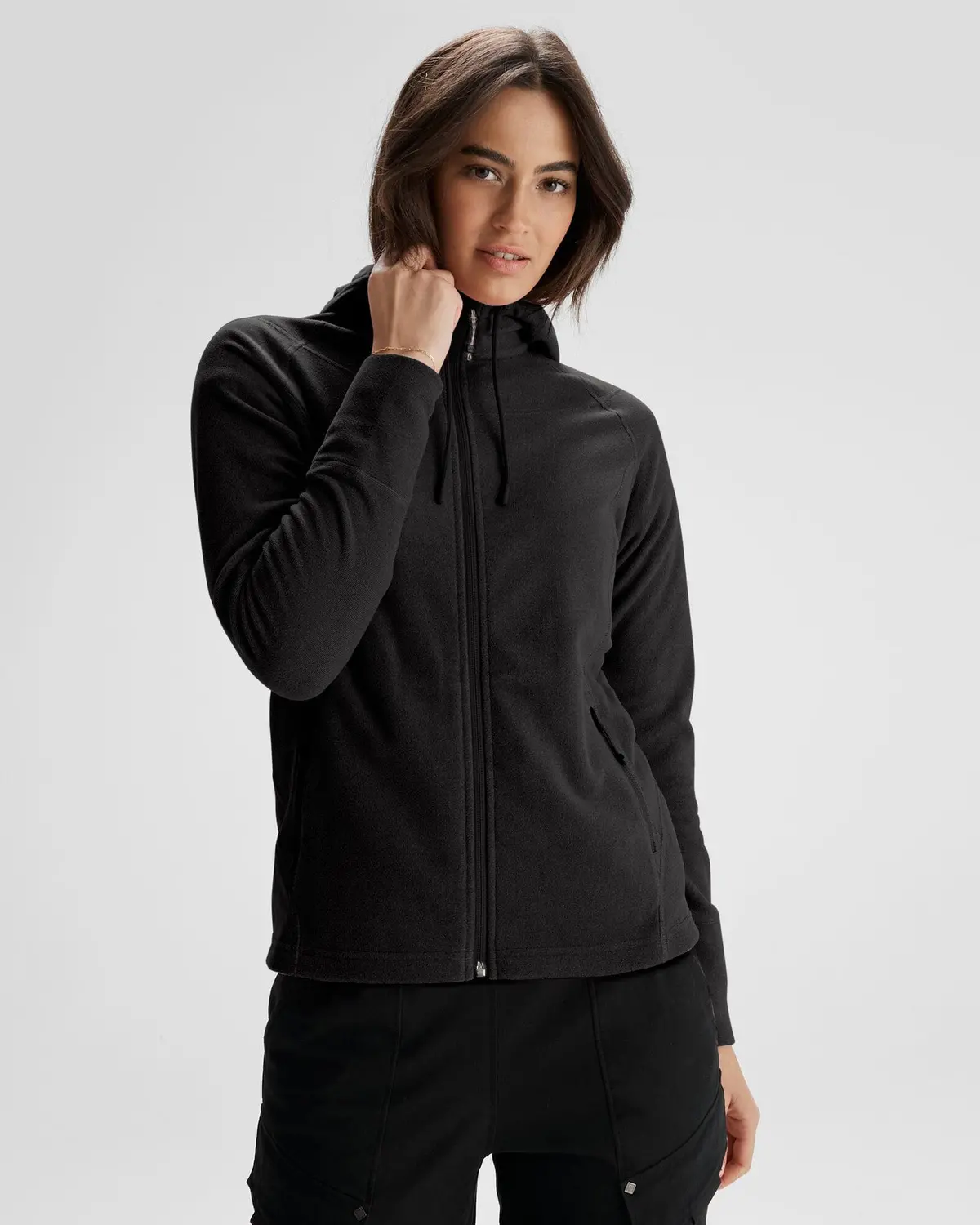 Women's Mt Aspiring Hooded Fleece Jacket  - Black Stingray 1