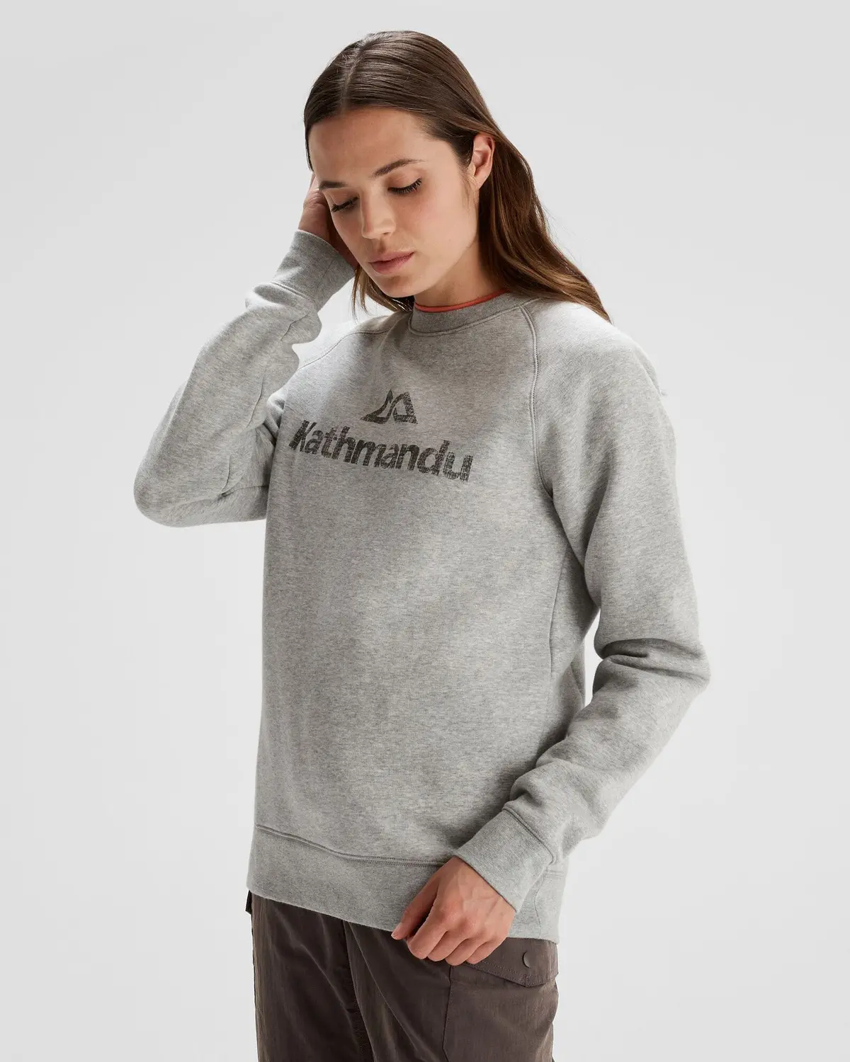 Women's Kathmandu Logo Crew Sweater - Light Grey Marle 1