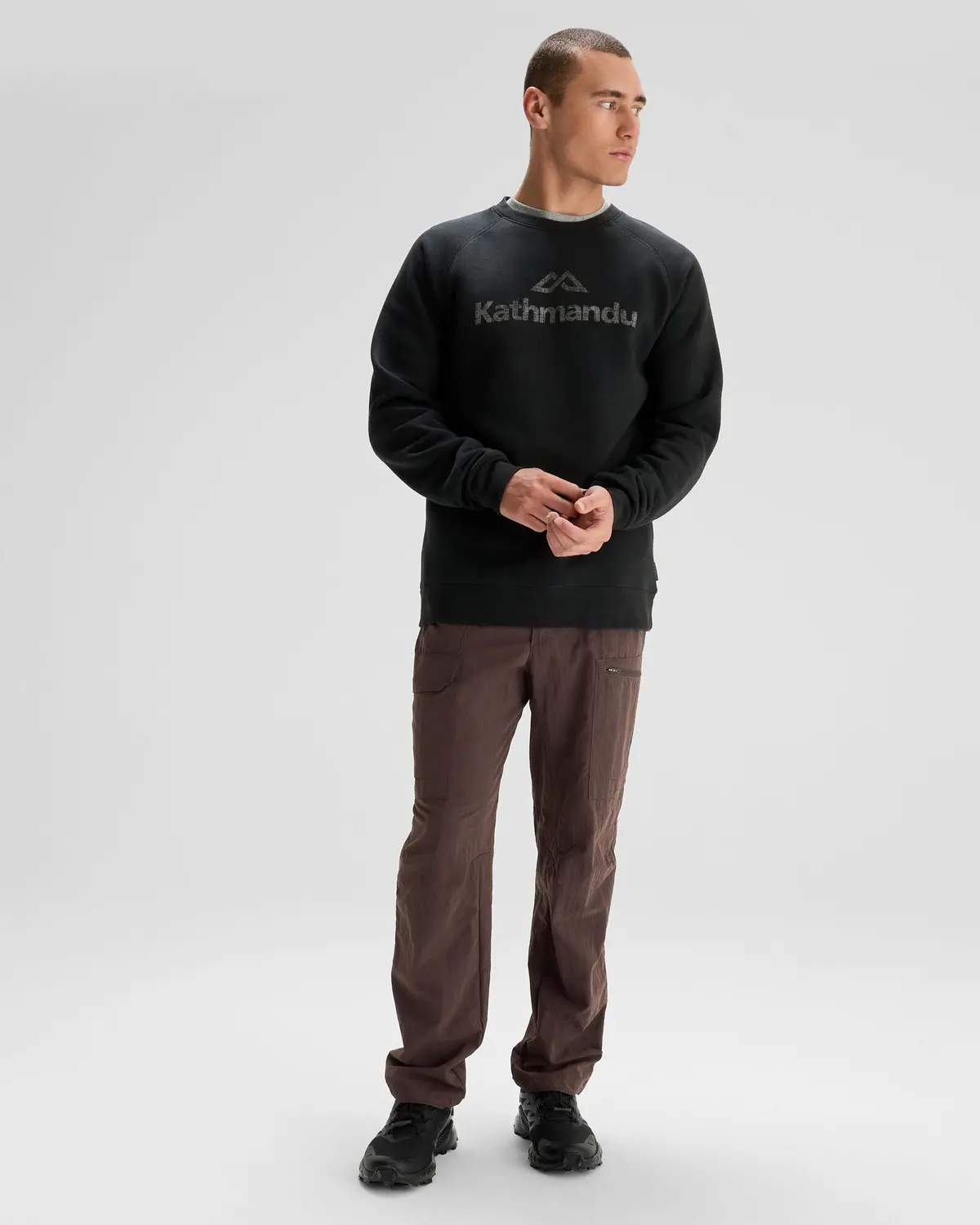 Men's Kathmandu Logo Crew Sweater - Black 1