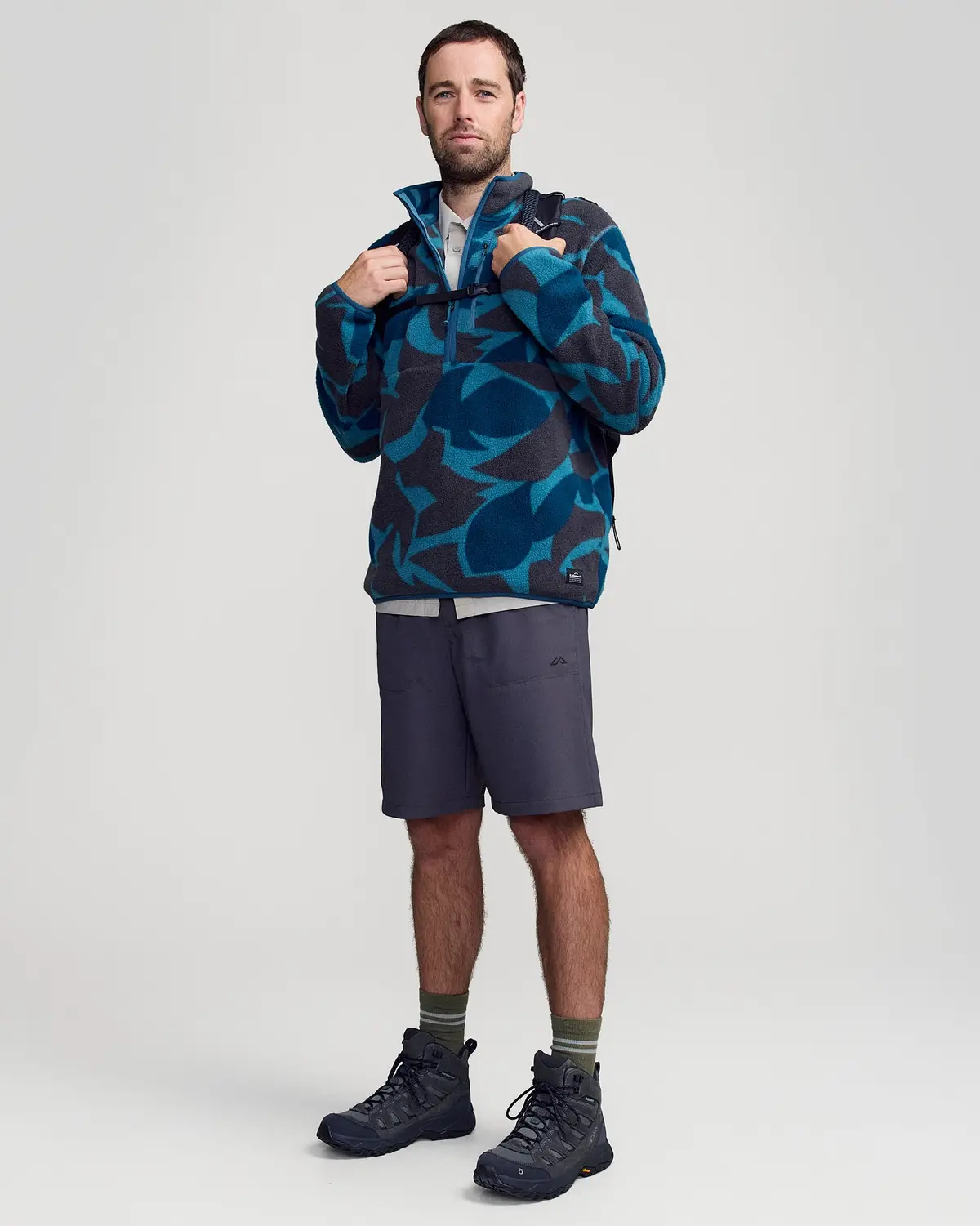 Men's Trailhead Fleece 1/4 Zip Pullover - Washed Blue Forest Floor Print 3
