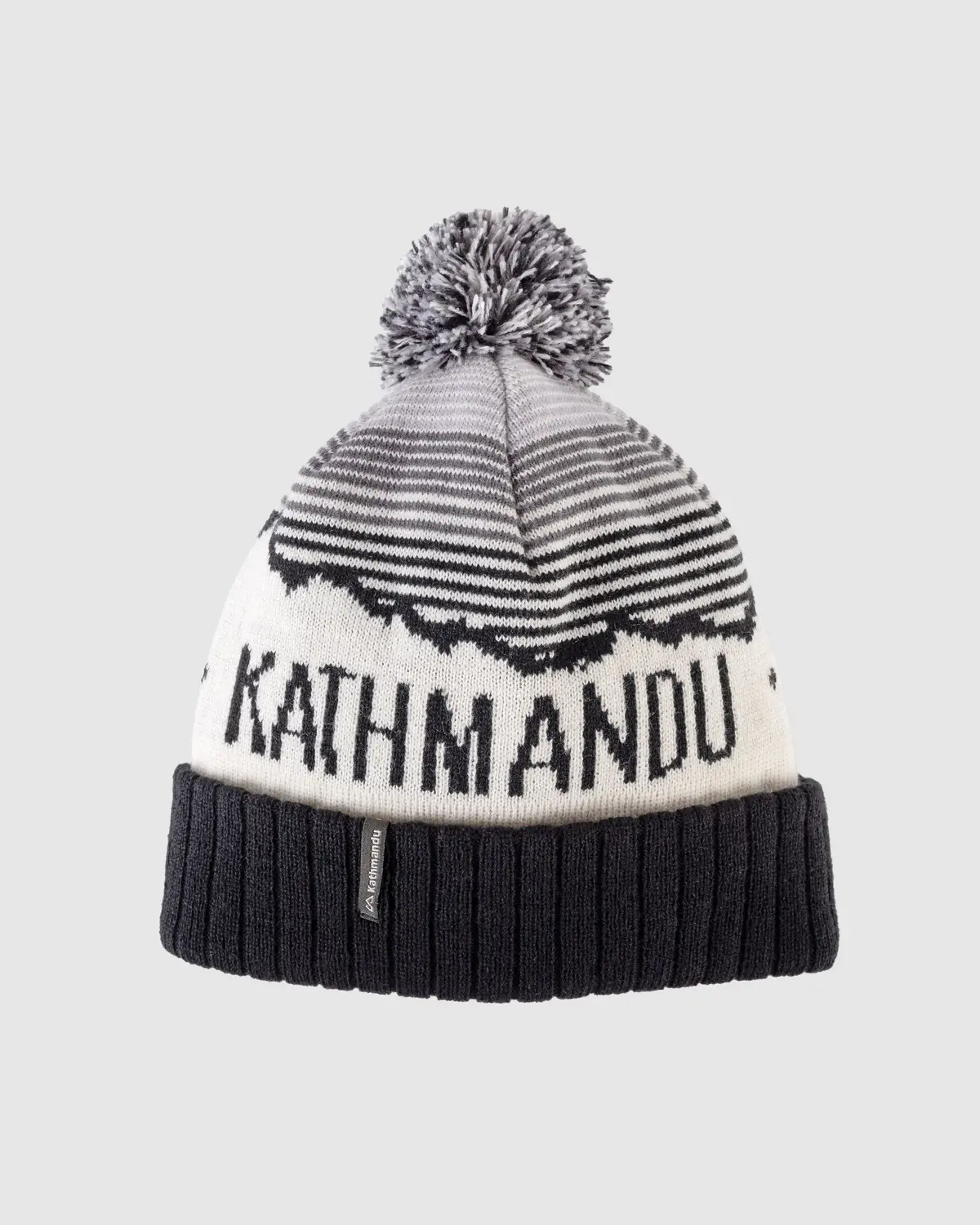 Kids' Mountain Skies Pompom Beanie - Black/White/Grey 1