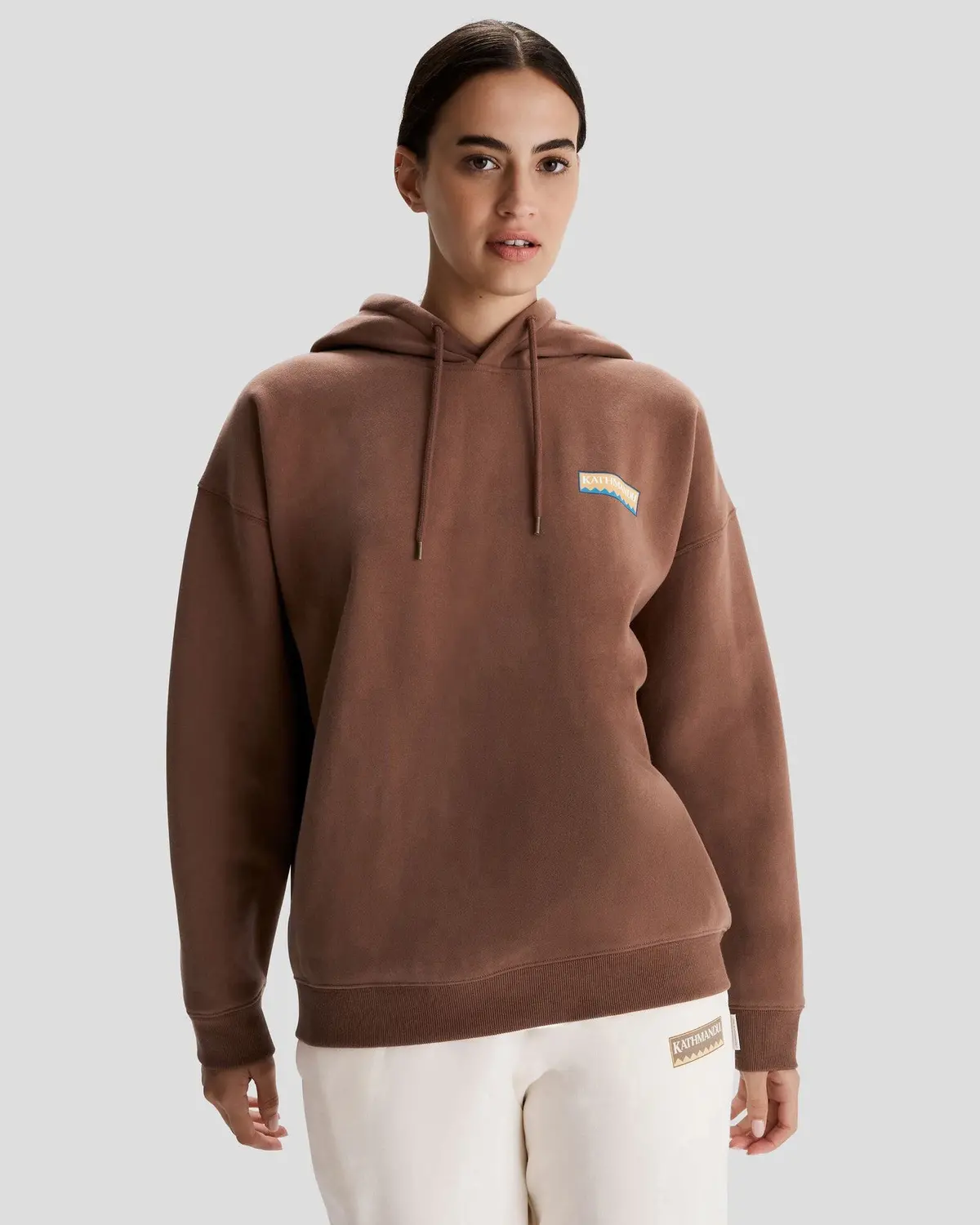 Women's Kathmandu Heritage Logo Slouchy Hoodie - Brown 1