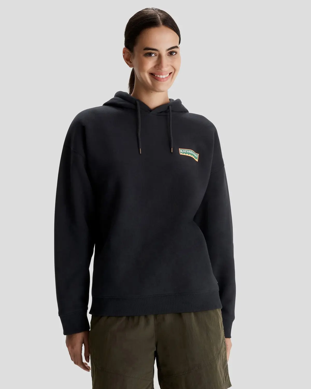 Women's Kathmandu Heritage Logo Slouchy Hoodie - Black 1