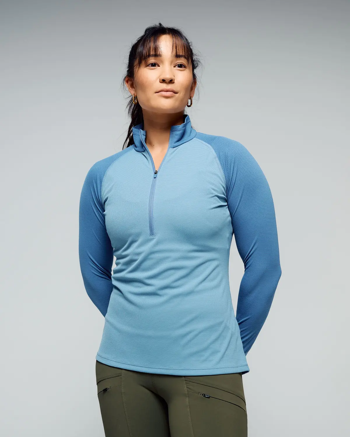 Women's Kmdaction Quarter Zip Baselayer Top  - Moonlight/Bluehaze 1