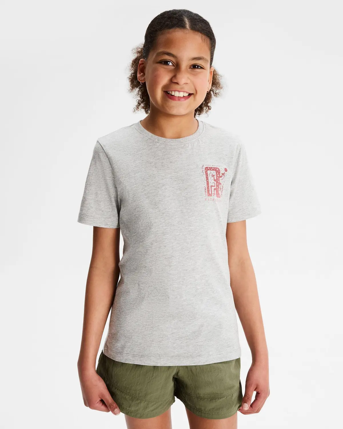 Girls' Geo Skink Organic Cotton T-Shirt - Light Grey Marle 1