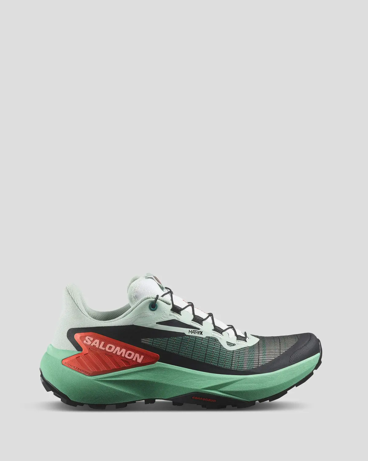 Women's Salomon Genesis Trail Running Shoes - Bay/Electric Green/Cherry Tomato 1