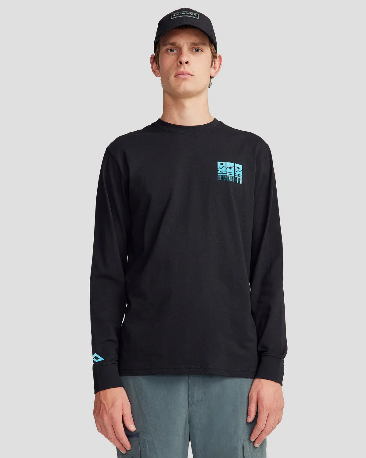 Men's Mountain Triptych Organic Cotton Long Sleeve T-Shirt - Black Stingray 1